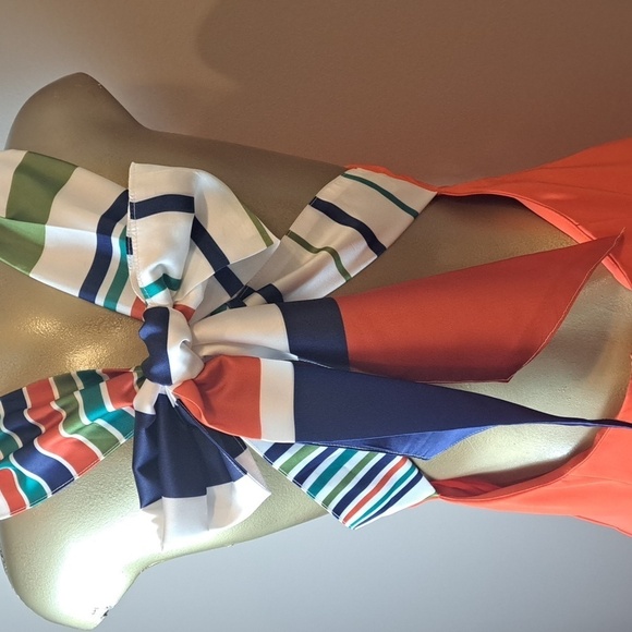 Lulus Reddish Orange Multi-striped Tie Back Mini Dress - Picture 3 of 9